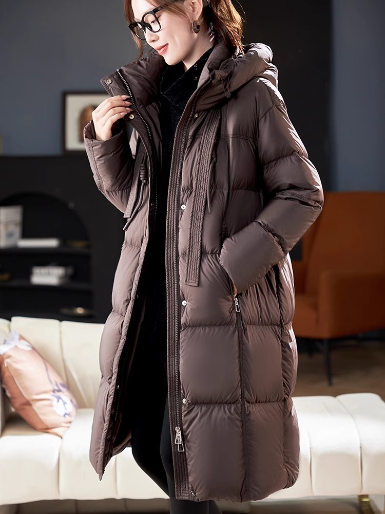冬季上新！90绒加厚百搭外套连帽过膝长款保暖羽绒服女
